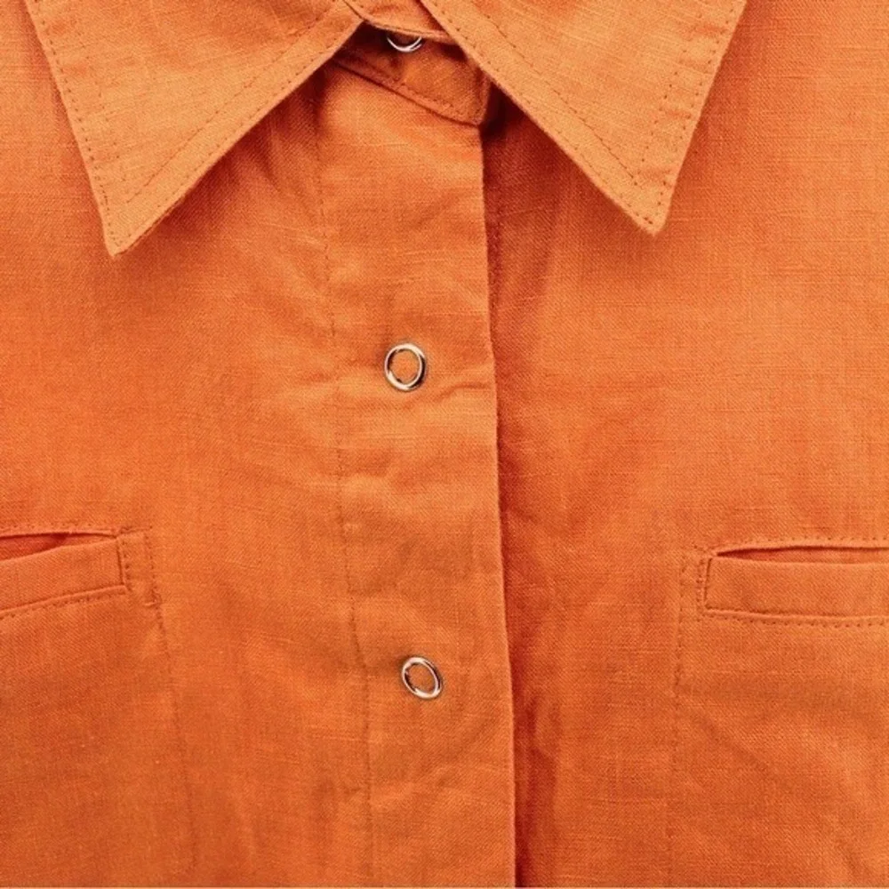 Wear It Orange Button-Up 100% Linen Artsy Lagenlook Summer Size M/L